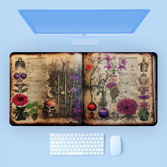 Dark Academia Desk Mat,Vintage Witchy XXL Gaming Mouse Pads,Aesthetic Large Waterproof Non-Slip Rubber Mouse Pad with Stitched Edges Office Home Computer Desk Accessories,35.4 x 15.7 in