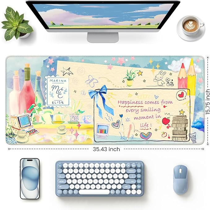iCasso Extra Large Mouse Pad, Desk Pad Mat,Office Matt for Desktop Protector, Anti-Slip XXL Big Mousepad with Stitched Edges for Laptop Computer Keyboard(Blue)