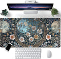 Tarot Triple Moon Desk Mat Retro Aesthetic Desk Pad Daisy Vintage Floral Extended Mouse Pad Large Gaming Mousepad XXL Laptop Computer Mouse Keyboard Mat 31.5 x 15.7 in for Office Desk Decor