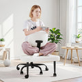 GUNJI Ergonomic Criss Cross Legged Office Chair, 360° Swivel Meditation Kneeling Chair with Wheels, ADHD Chair with Footrest, Lumbar Support, Wider Height Adjustable Seat (White, Faux Leather)