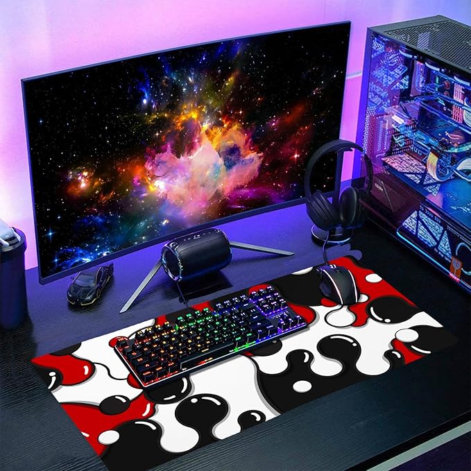 aportt Red Black White Mouse Pad XL Large Cool Geometric Japanese Extended Desk Mat 60X35 cm Non-Slip Rubber Base Stitched Edge Large XL Mousepad for Desk Gaming Laptop Desktop,24x14 Inch
