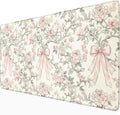 Floral Desk Mat Vintage Chinoiserie Large Mouse Pad Coquette Aesthetic Office Decor Flower Pink Bow Gaming Pad Cottagecore Desk Decor 31.5x15.7 in