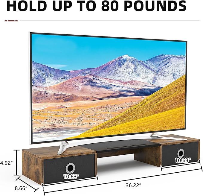 YAOHUOO Dual Monitor Stand with 2 Drawers, Computer Monitor Riser for 2 Monitors, Large Desktop Organzier with Storage for PC/Laptop/Computer/TV Screen/Printer (Brown)