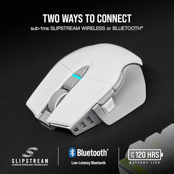 Corsair M65 RGB Ultra Wireless Tunable FPS Wireless Gaming Mouse - Sub-1ms Slipstream Wireless Technology, 26,000 DPI Optical Sensor, Up to 120 Hours of Battery Life, 8 Programmable Buttons - White