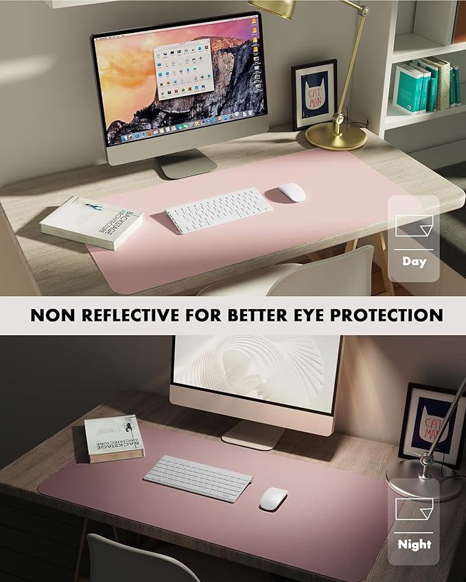 YSAGi Double-Sided Desk Pad, 31.5"x15.7"Leather Desk Mat, Eco Cork Desk Pad Protector,Large Mouse Pad,Waterproof Desk Blotter for Office/Home(Pink)