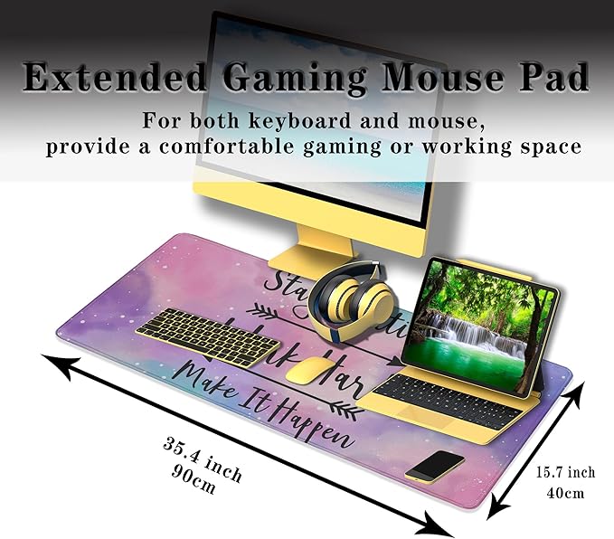 Gaming Desk Mat Large Gaming Mouse Pad Women Office Desk Mat Extra Large Mouse Pad Non-Slip Rubber Base 35.4 X 15.7 for Game Office, Stay Positive Work Hard and Make It Happen