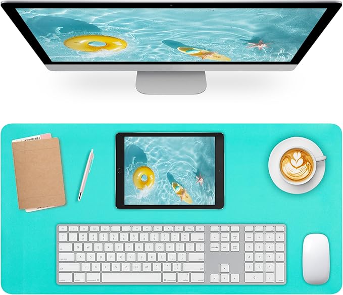 Non-Slip Desk Pad Mat, Leather Desk Mat for Desktop, Waterproof Green Computer Mouse Mat Desktop Protector for Office/Home, 23.6" x 13.7"