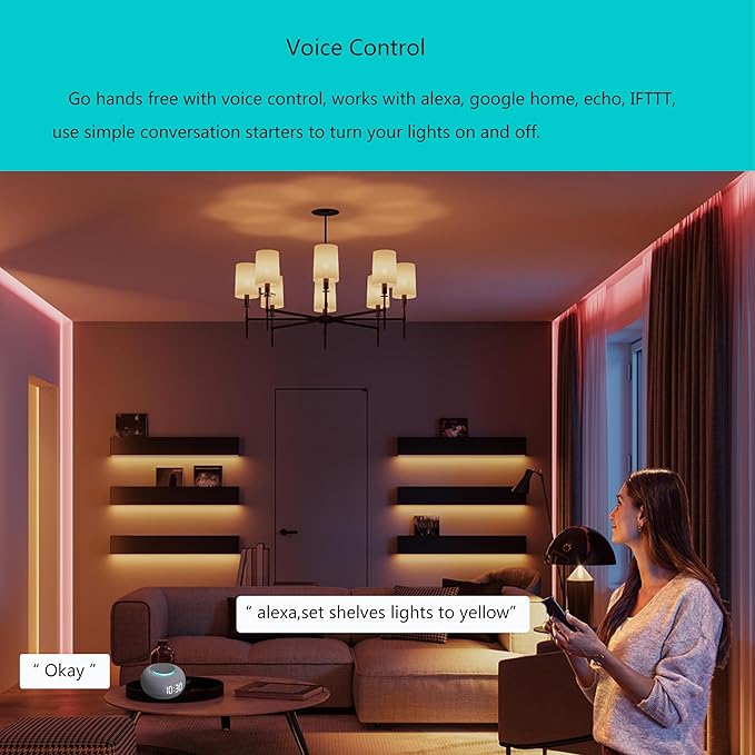 Plug In Under Cabinet Lighting, RGB LED Light Bar Works with Alexa, Google Assistant, Smart App, 20Inch, Ultra-Thin Room Lights Strip Dimmable for Kitchen Counter, Shelf, Desk, Closet, Music Sync,1pcs
