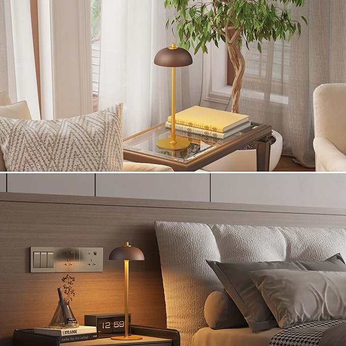 Rechargeable Cordless Table Lamp - 5000mAh Battery Powered Lamp, 3 Color Modes Stepless Dimming LED Table Light with Memory Function for Indoor, Outdoor, Dinner, Patio, Cafe.(Brown)