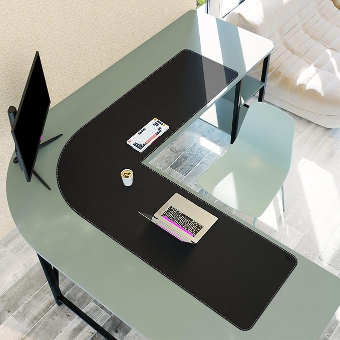 Vyaaa (62"+62") x 20" L Shaped Leather Desk Pad (Black), Dual-Sided Reversible PU Leather Desk Mat, Extra Large Mouse Pad, Compatible with L Shape Computer Desk for Home or Office