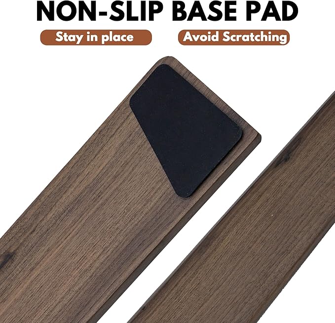 Walnut Wooden Wrist Rest Pad for 75% 80% TKL Keyboard, Ergonomic Solid Wood Hand Rest with Non-Slip Base, Stain Resistant Palm Support for Typing & Gaming (14.2“ L)