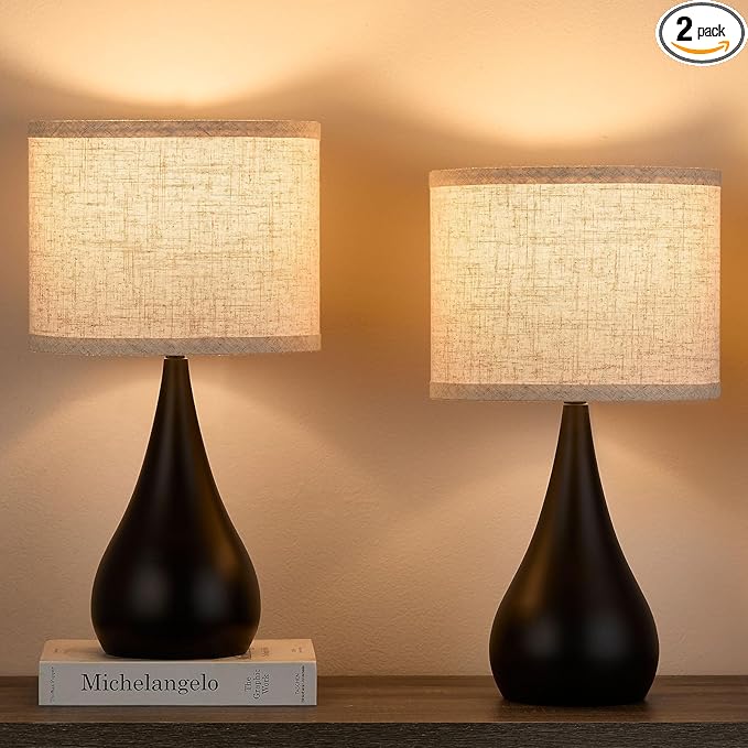 18.1'' Small Modern Touch Lamps for Nightstand Set of 2 with 3 Way Dimmable, Table Lamps for Living Room, Office, Bedside Lamps with Heavy Iron Base, Touch Switch, Bulb Included, Black