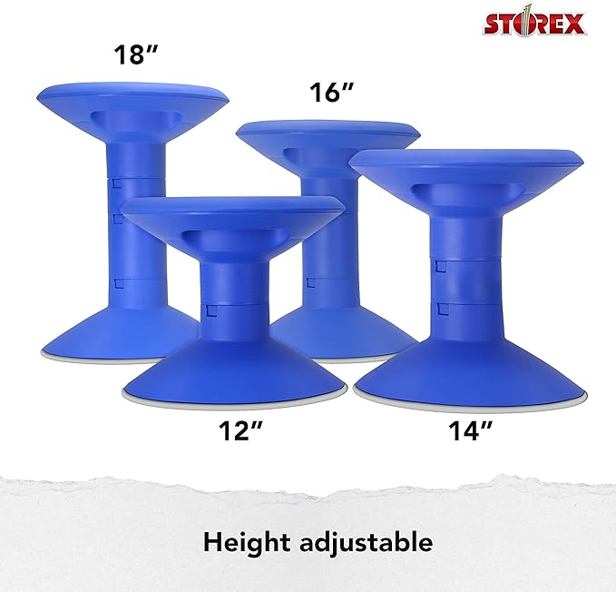 Storex Wiggle Stool – Active Flexible Seating for Classroom, Home and Office, Adjustable 12-18 Inch Height, Blue (00301A01C)