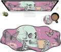 Skull Coffee Pink Large Gaming Mouse Pad Plus a Coaster, 35.4 x 15.7 inches Desk Mat Extended XXL Mousepad with Stitched Edge Non-Slip Rubber, Desk Pad Computer Mouse Mat for Home Office