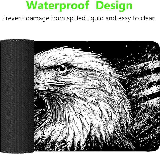 Vintage Eagle American Flag Extended Gaming Mouse Pad Mat with Stitched Edge Non-Slip Base Big Mouse Pad 31.5"x11.8" Office Computer Keyboard Laptop Home