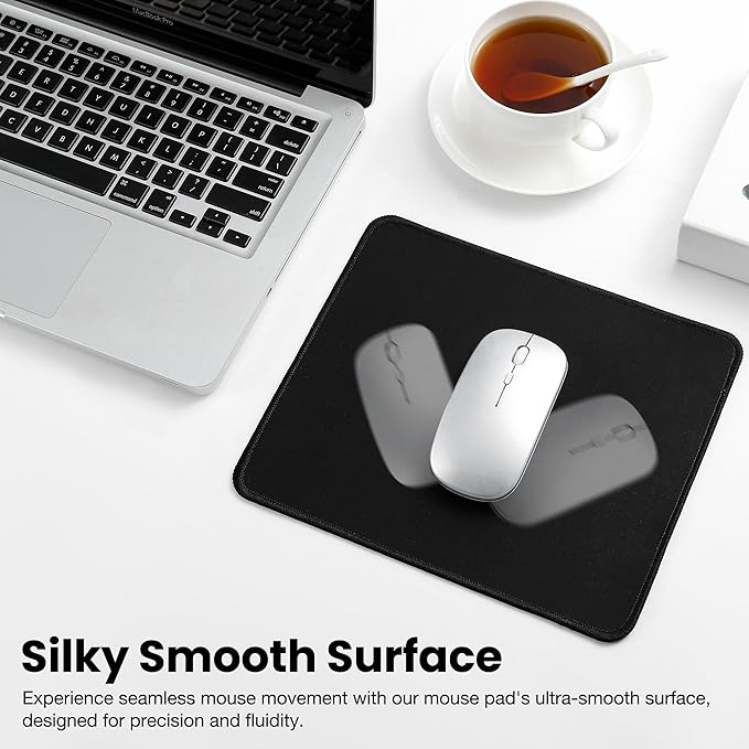 ALOANES Mouse Pad with Stitched Edge, Non-Slip Rubber Base Mouse Mat for Laptop& Computer, Small Mouse Pad for Gamer, Office & Home, Black Square Mousepad 9.8''x 8.3''x 0.08''