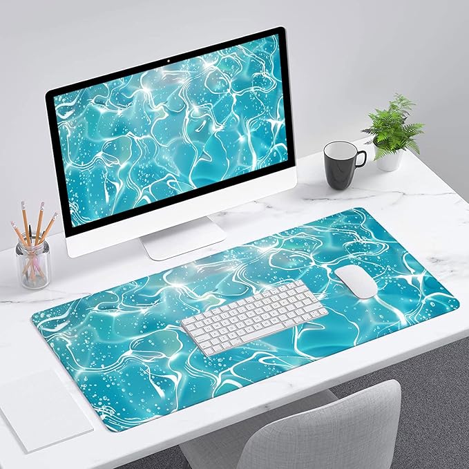 Anime Wave Desk Mat Gaming Mouse Pad Blue Ocean Waves Water Mousepad XL Large Gaming Mouse Pad Laptop Keyboard Mat Desk Pad Office Home Decor for Women Girl 31.5"x11.8"