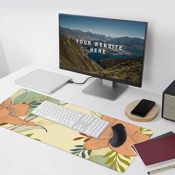 Desk Mat, Abstract Flowers XXL 35.4"x15.7"Large Gaming Mouse Pad, 3mm Thick Gaming Keyboard Pad,Desk Pad Non-Slip Rubber Base with Stitched Edges for Office Game Home Decor