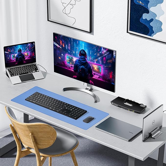 ALOANES Waterproof Mouse Pad, XXXL Gaming Keyboard Pad with Anti-Slip Base, Grain Jacquard Surface, Extend Desk pad for Gamer, Office & Home, Blue Mousepad 35.4"x 15.7"x 0.12"