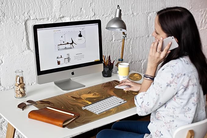 Large Mouse Pad Gold Marble Mousepad Gaming Desk Mat XXL 31.5''X15.75'' Desk Pad Big Computer Mat Long Mouse Mat of Office Work