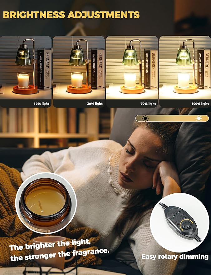 Candle Warmer Lamp with Timer Dimmable, Birthday Gifts for Women Mom, House Warming Gifts New Home Decor, Wax Melt Warmer for Jar Candles with 2 Bulbs
