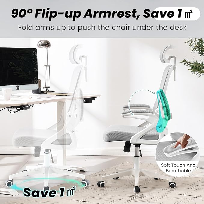 Fizzin Ergonomic Office Chair, 400 LBS Desk Chair with Adjustable Lumbar Support, High Back Breathable Mesh Computer Chair Rolling Work Swivel Task Chairs, Comfy Home Office Desk Chair (Gray)