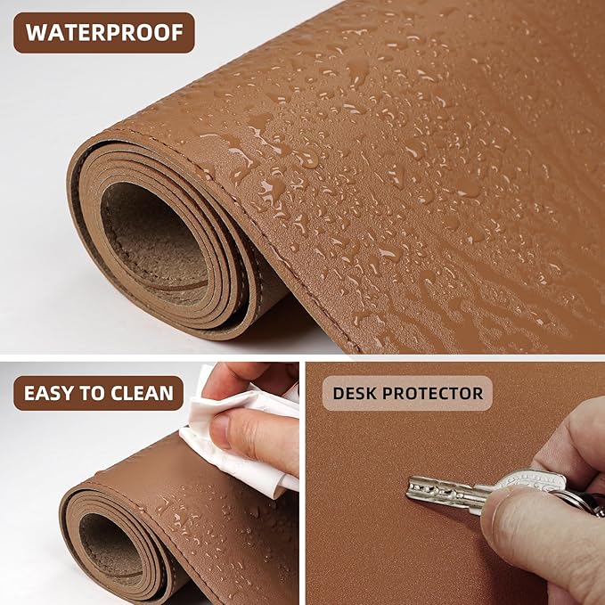 AFIING Dual-Sided Desk Pad, Natural Cork & PU Leather, Desk Mat Protector Non-Slip, Waterproof, Easy Clean,Large Mouse mats for Office and Home Work(Brown, 31.5"x17")