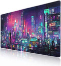 aportt Retro Japanese Anime Gaming Mouse Pad XXL Cool Dark Purple Red Vaporwave City Extended Large Desk Mat Big Mousepad Non-Slip Rubber Base Stitched Edge Long for Computer, 35.4x15.7 in