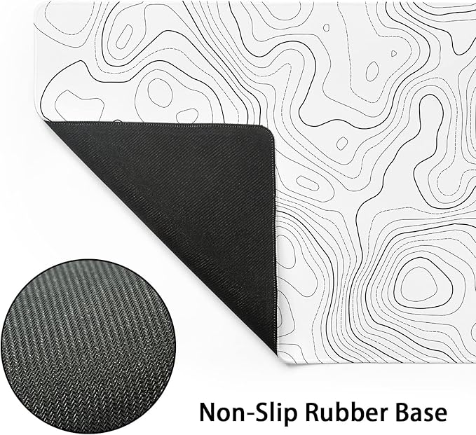 aportt Topographic Map Large Mouse Pad XXL White Lines Contour Geographic Extended Desk Mat Big 90X40 CM Non-Slip Rubber Base Stitched Edge Long Mousepad,35.4 x 15.7 Inch