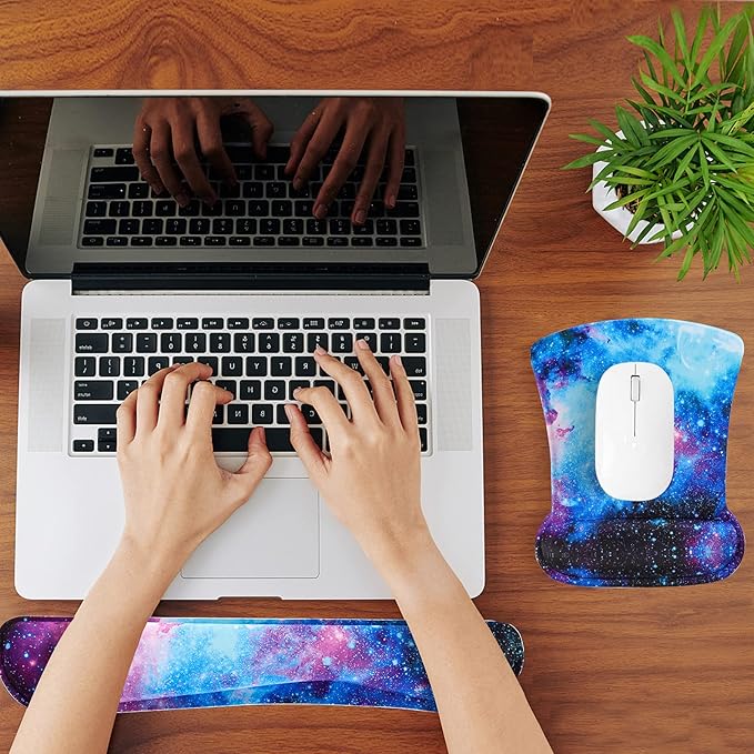 RICHEN Keyboard Wrist Rest Pad and Mouse Wrist Rest Support Mouse Pad Set,Durable & Comfortable & Lightweight for Easy Typing & Pain Relief-Ergonomic Support (Galaxy)