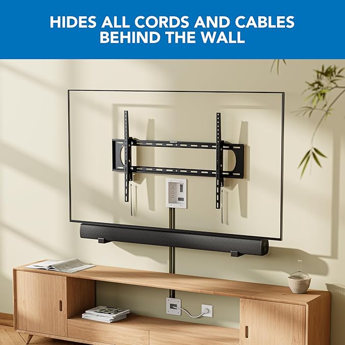 Mount-It! in-Wall TV Cable Management Kit with Recessed Power - Triple Outlet, 9ft Extension Cord and Hand Saw - Easy, Safe TV Outlet Wall Kit and TV Cable Hider Behind Wall