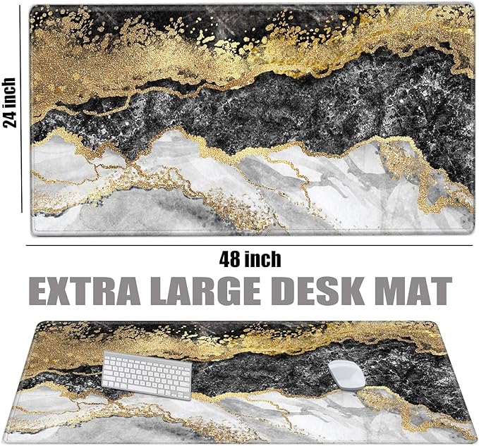 Gaming Mouse Pad 48 x 24 Giant Desk Mat Black Gold Marble Mousepad Extra Large Desk Pad XXXL Mouse Mat Huge Computer Mat for Women Work Office Home Game