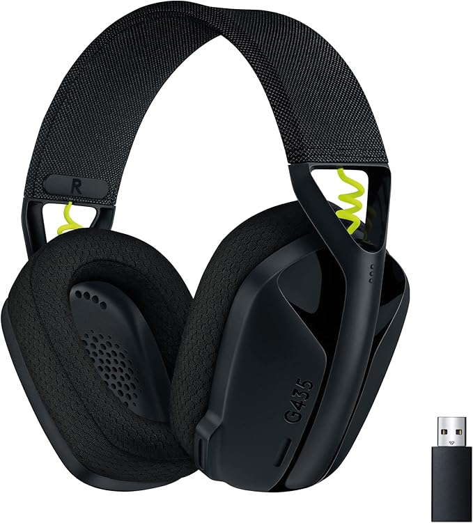 Logitech G435 Lightspeed & Bluetooth Wireless Gaming Headset - Lightweight Over-Ear Headphones, Built-in mics, 18h Battery, Dolby Atmos, PC, PS4, PS5, Nintendo Switch/Switch 2, Mobile - Black