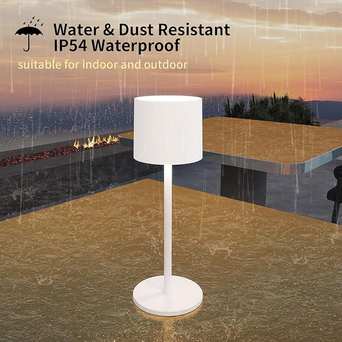2-Pack Cordless Table Lamp, Portable LED Desk Lamps, 4400mAh Battery Powered Wireless Table Light, 3 Color Stepless Dimming Up,for Restaurant, Bedroom, Outdoor Camping, Night Light (White)