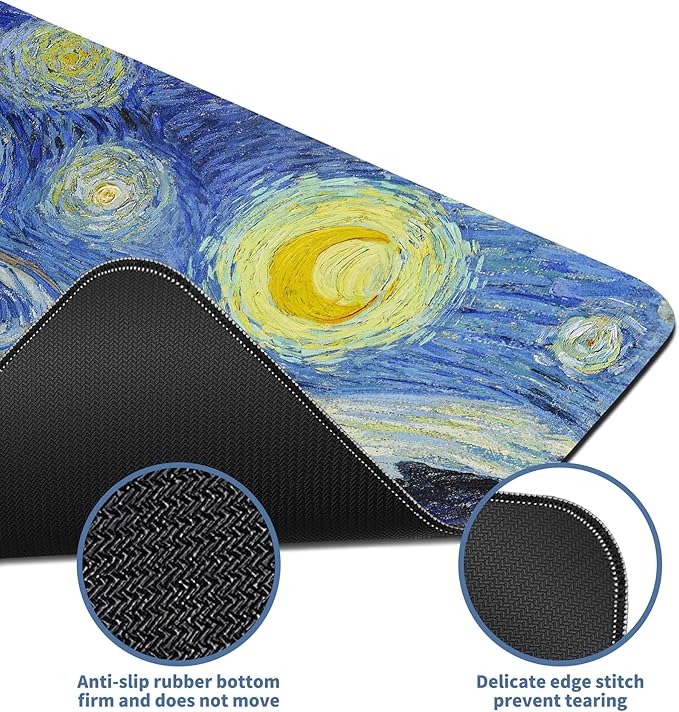 Starry Night Cat Gaming Mouse Pad Large Desk Mat Extended Keyboard Mouse Pad Anime Mousepad with Non-Slip Base and Stitched Edge Mouse Mat Desk Pad 31.5 x 11.8 Mouse Pads for Desk Home Office Gaming