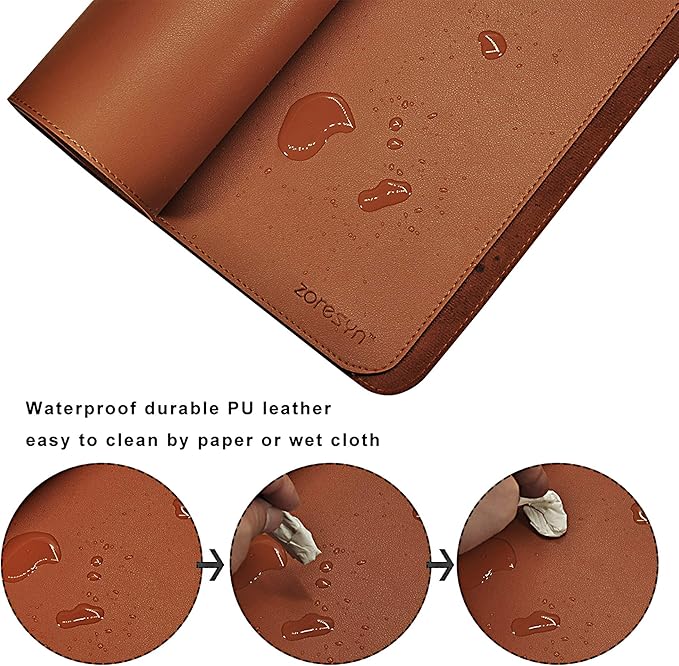 ZORESYN Waterproof PU Leather Desk Pad (63.0"x15.8") - Office Desk Mat for Keyboard and Mouse - Light Brown Extended Mouse Pad with Nonslip Base for Home & Office