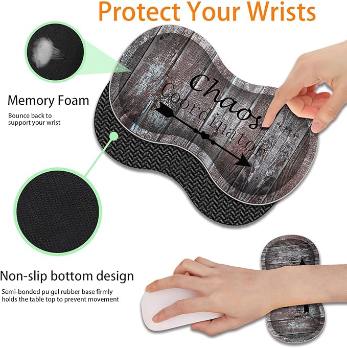 Durable Desk Mat + Wrist Rest Pad + Coasters Set, Large Gaming Office Mouse Pad 31.5 "x 11.8", Extended Non-Slip Rubber Keyboard Pad, Laptop & Home, Chaos Coordinator
