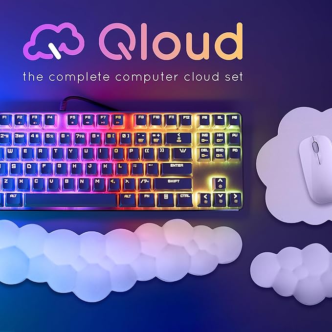 Qloud Cloud Wrist Rest Keyboard Wrist Rest for Computer Keyboard Pad, Cloud Keyboard Wrist Rest, Wrist Pad for Keyboard, Memory Foam, Non Slip Base, Comes with Mouse Pad - Dark Teal