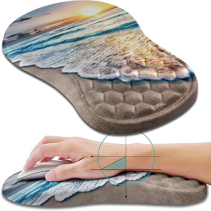 Hokafenle Ergonomic Mouse Pad Wrist Support, Wrist Rest Mousepad for Carpal Tunnel with Integrated Memory Foam Slope Massage Bulge (11.8x7.9 inch,Beach Sunset)