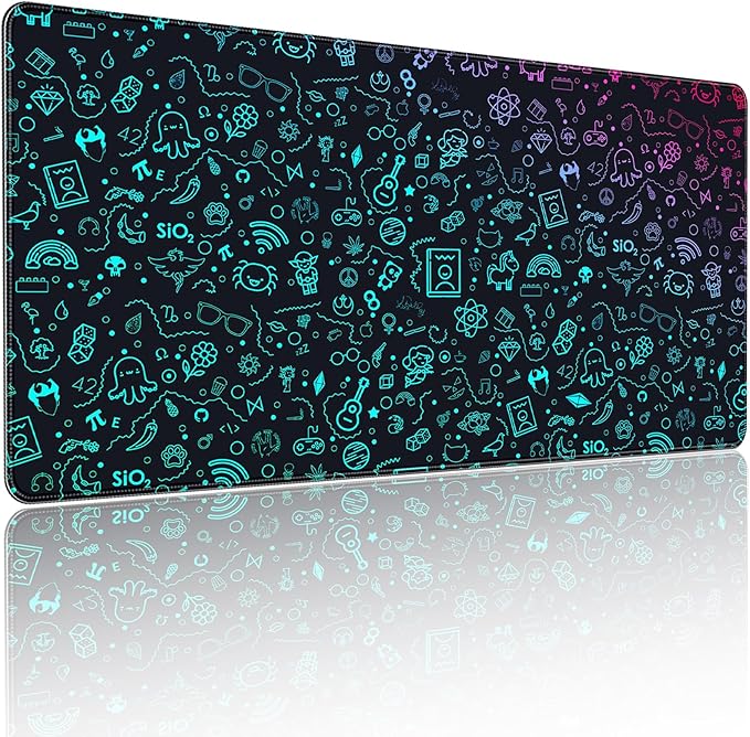 XXL Gaming Mouse Pad, Gradient Icon Design, 35.4 x 15.7 Inches, Microfiber Cloth, Rectangular, Non-Slip Rubber Base