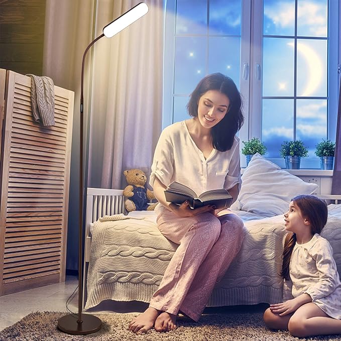 Led Floor Lamps with 15w/1000lm Bright LED Floor Lamp with Stepless Adjustable 3000K-6000K Colors and Dimmer, Remote and Touch Control Reading Lamp, Adjustable Floor Lamp for Living Room