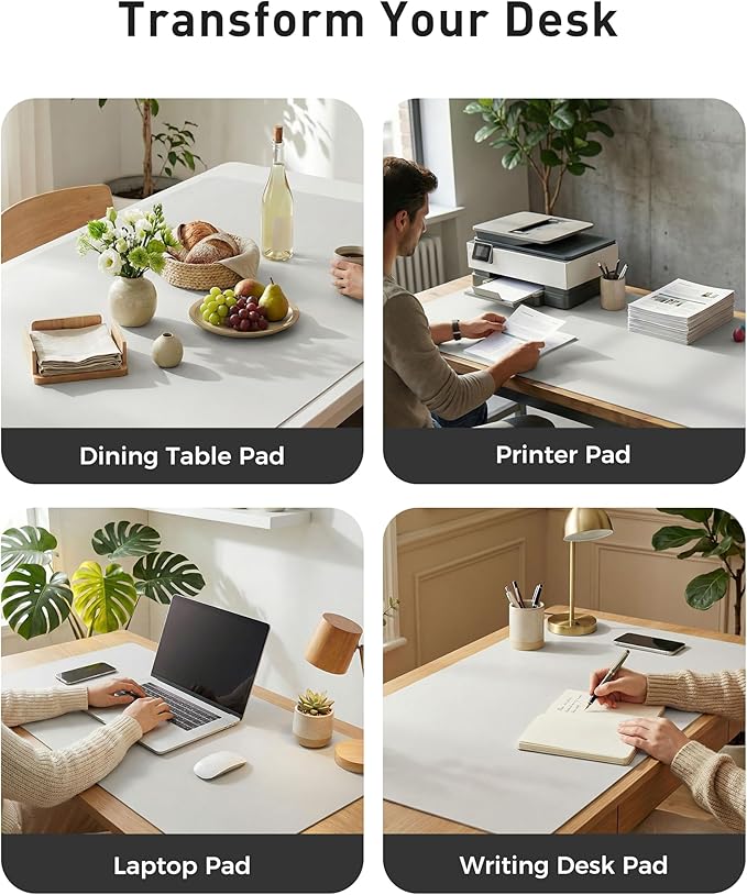 Aothia Faux Leather Desk Mat - Large Mouse Pad, Non-Slip PU Leather Blotter, Waterproof Writing Surface for Office and Home (Off-White, 42" x 17")