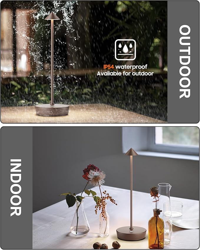Cordless Table Lamps Rechargeable, 6000mAh Battery Operated LED Desk Lamp Outdoor Waterproof Portable Touch Dimmable Table Night Light for Patio Restaurant Dining Home Set of 2 Rust