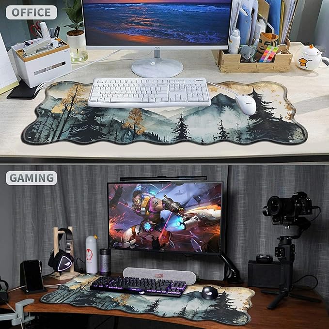 Landscape Forest Large Gaming Mouse Pad Plus a Coaster, 31.5 x 11.8 inches Desk Mat Extended XL Mousepad with Stitched Edge Non-Slip Rubber, Desk Pad Computer Mouse Mat for Home Office