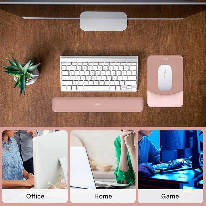 MOSISO Wrist Rest Support for Mouse Pad&Keyboard Set, Rectangular Ergonomic Mousepad Non-Slip Base Home/Office Easy Typing Pad with Neoprene Cloth&Raised Silicone Lining, Salmon Pink