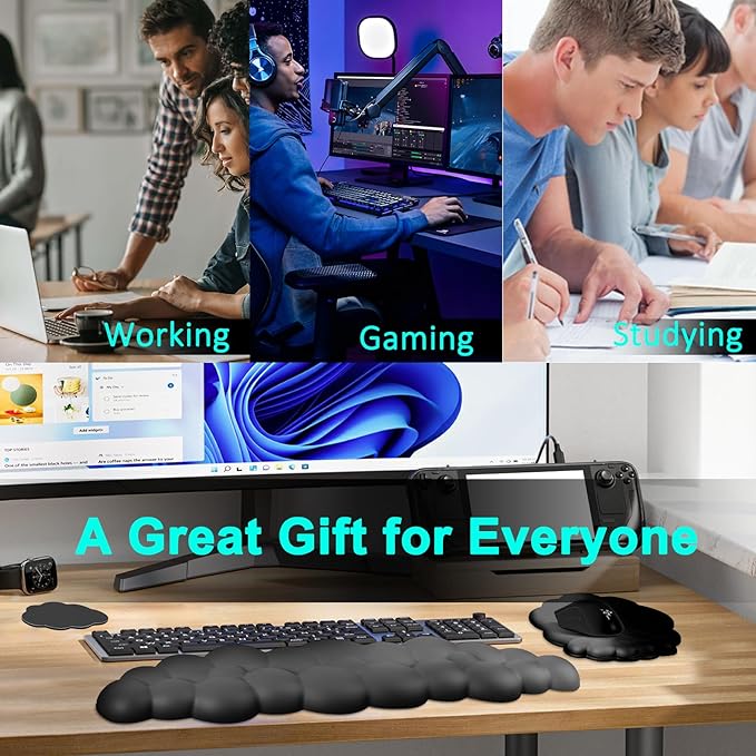 Cloud Keyboard and Mouse Wrist Rest Pad for Computer Arm- Ergonomic Wrist Support Mousepad with Non-Slip PU Base for Office, Gaming, and Home Use Anti-Fatigue(Black)
