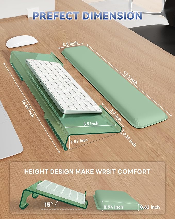Computer Keyboard Wrist Rest Stand for Desktop, Keyboard Riser Holder with Wrist Pad for Office Desk, Home, School (Green)