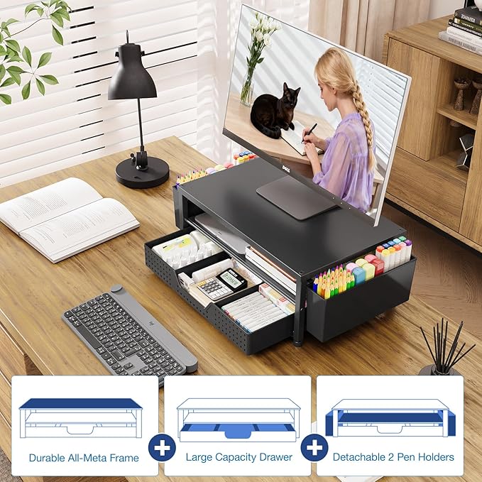 OPNICE 2-Tier Monitor Stand Riser – Black 2-Pack