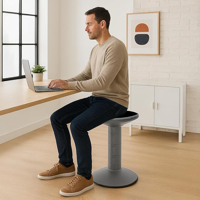Storex Active Tilt Stool – Ergonomic Seating for Flexible Office Space and Standing Desks, Adjustable 12-24 Inch Height, Gray (00322U01C)