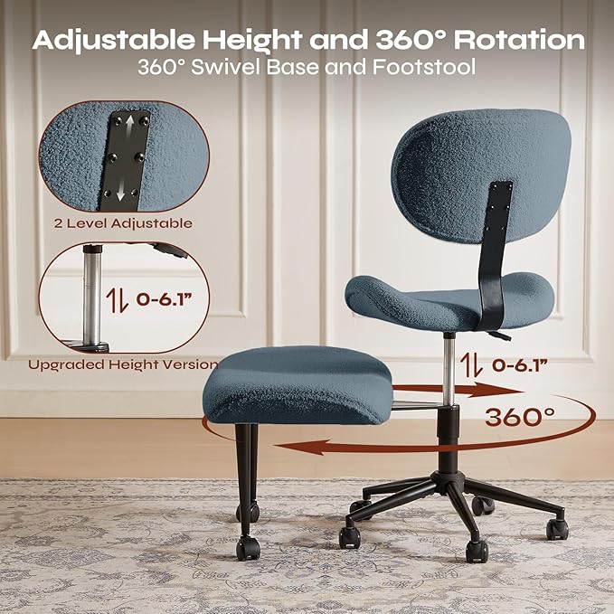 Ergonomic Cross Legged Chair for ADHD, Meditation Chair with 360° Swivel Wheels, Kneeling Office Chair with Back Support, Strong Lumbar Support, Teddy Fabric, Bule